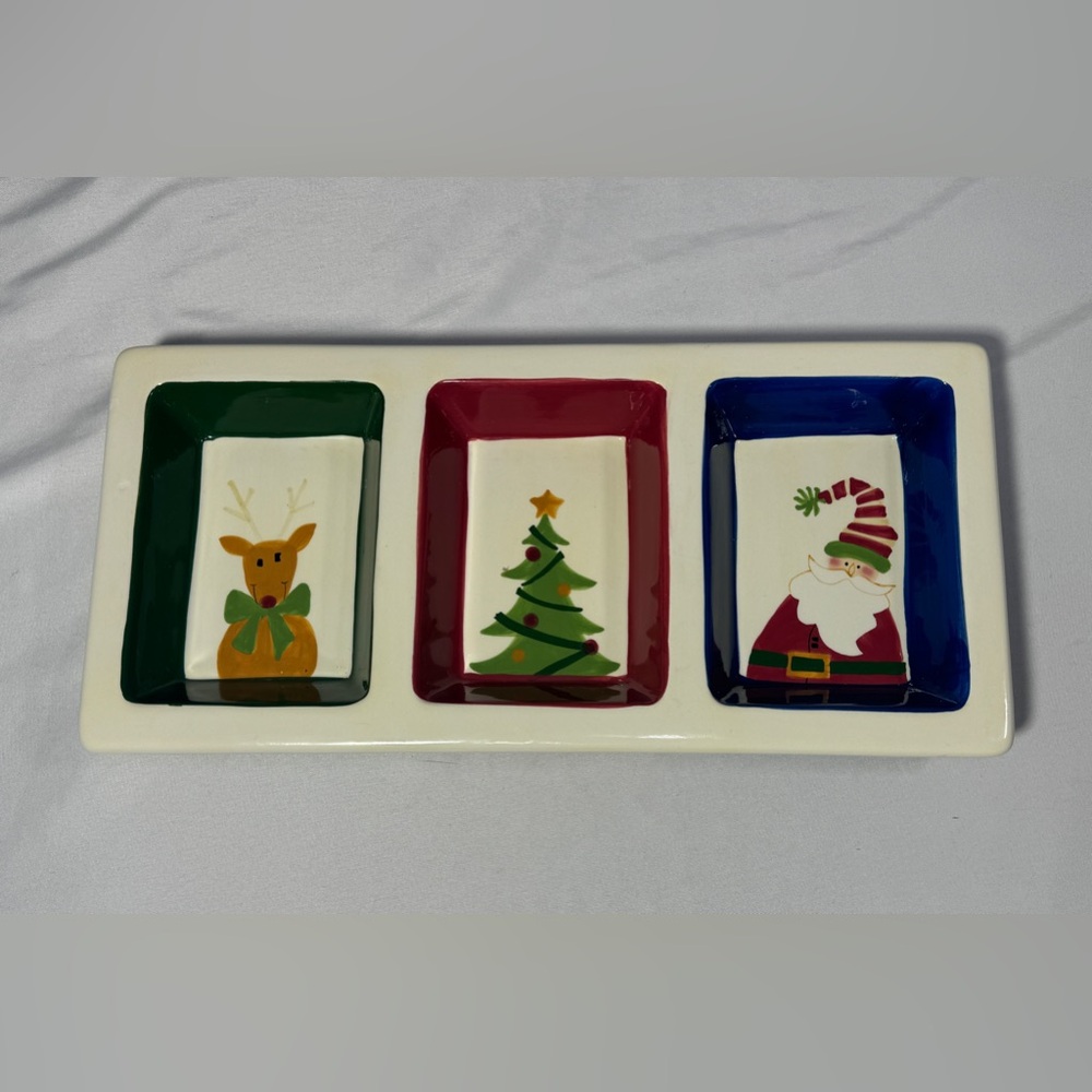 Christmas Cutouts Serving Tray Three Section Relish Dish Platter